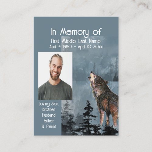 Memorial Service Keepsake Howling Wolf Business Card