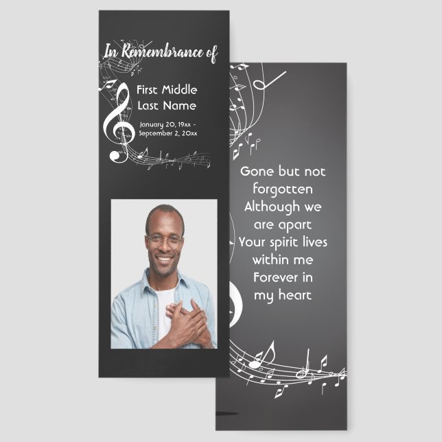 Memorial Service Keepsake Music Notes Bookmarks (Front & Back)