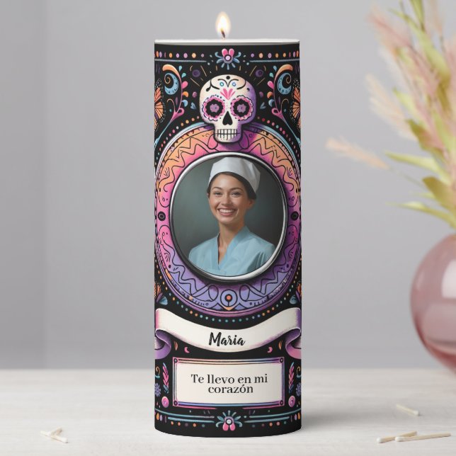 Memorial service Mexican skull theme photo Candle (In Situ)