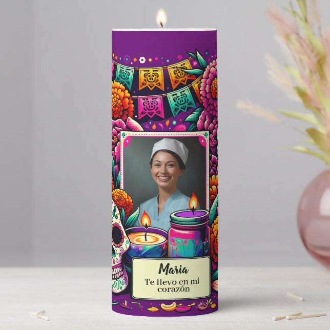 Memorial service Mexican skull theme photo Candle (In Situ)