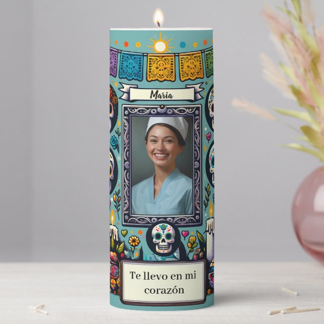 Memorial service Mexican theme photo Pillar Candle (In Situ)