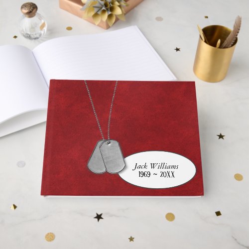 Memorial Service Military Dog Tags on Red Leather