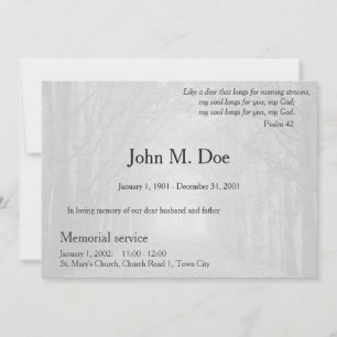 Memorial service or funeral invitation