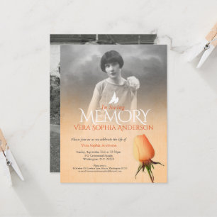 Memorial service photo apricot orange rose funeral invitation