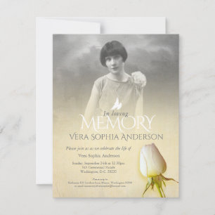 Memorial service photo cream rose funeral invitation