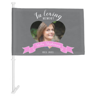 Memorial service photo pink ribbon funeral car flag