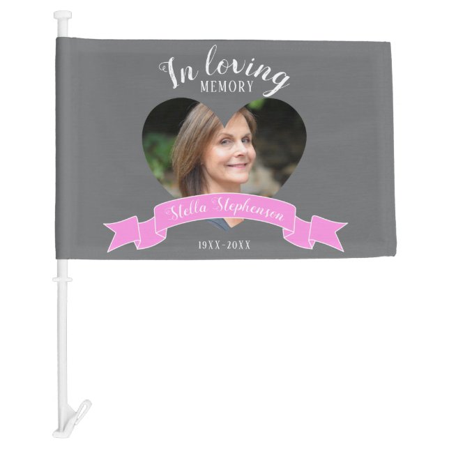 Memorial service photo pink ribbon funeral car flag (Front)