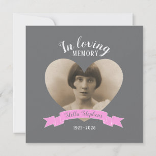 Memorial service photo pink ribbon funeral invites