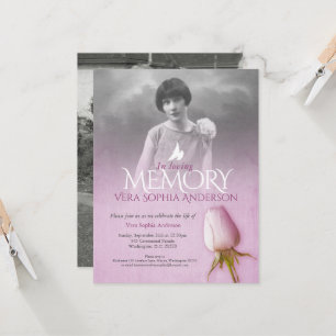 Memorial service photo purple rose funeral invitation