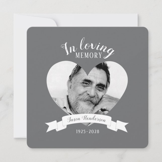 Memorial service photo white ribbon memory invites (Front)