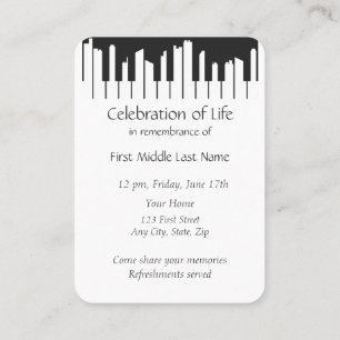 Memorial Service Piano Musician Cityscape Business Card