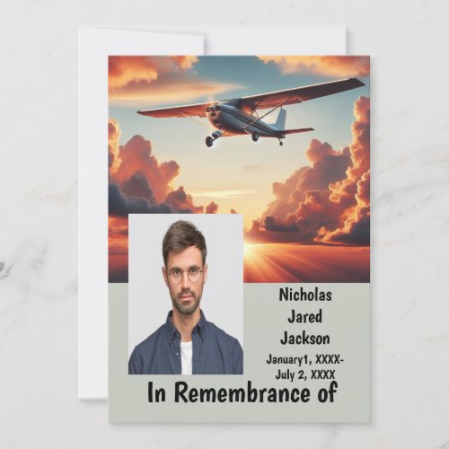 Memorial Service Pilot Airplane Flying Sunset Invitation
