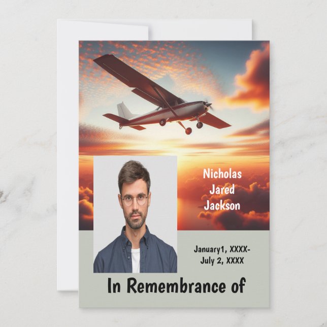 Memorial Service Pilot Airplane Flying Sunset Invitation (Front)