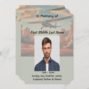 Memorial Service Pilot Airplane Flying Sunset Invitation