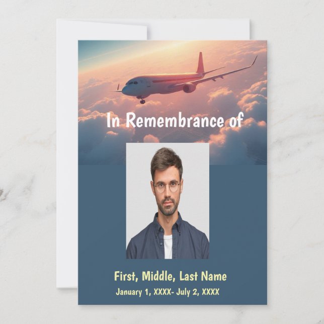Memorial Service Pilot Commercial Airplane Invitation (Front)