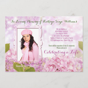 Memorial Service Pink Hydrangea Add Your Photo Invitation