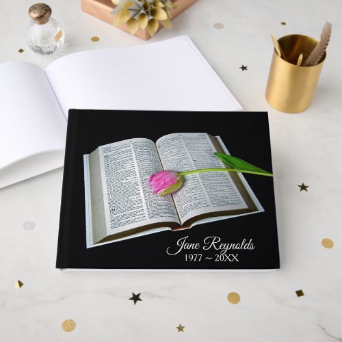 Memorial Service Pink Tulip on Holy Bible