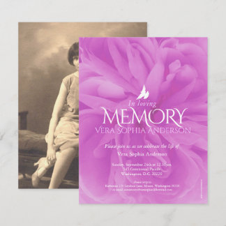 Memorial service purple rose funeral invitations