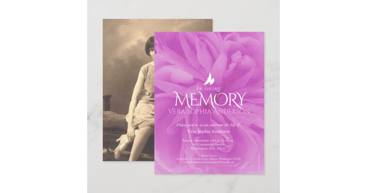 Memorial service purple rose funeral invitations | Zazzle