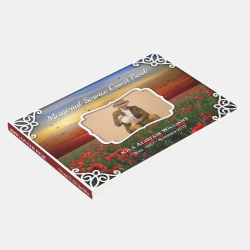 Memorial Service Red Poppies Field Sunset Photo Guest Book