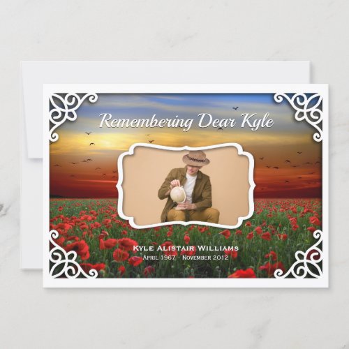 Memorial Service Red Poppies Field Sunset Photo Invitation