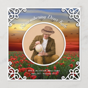 Memorial Service Red Poppies Field Sunset Photo Invitation