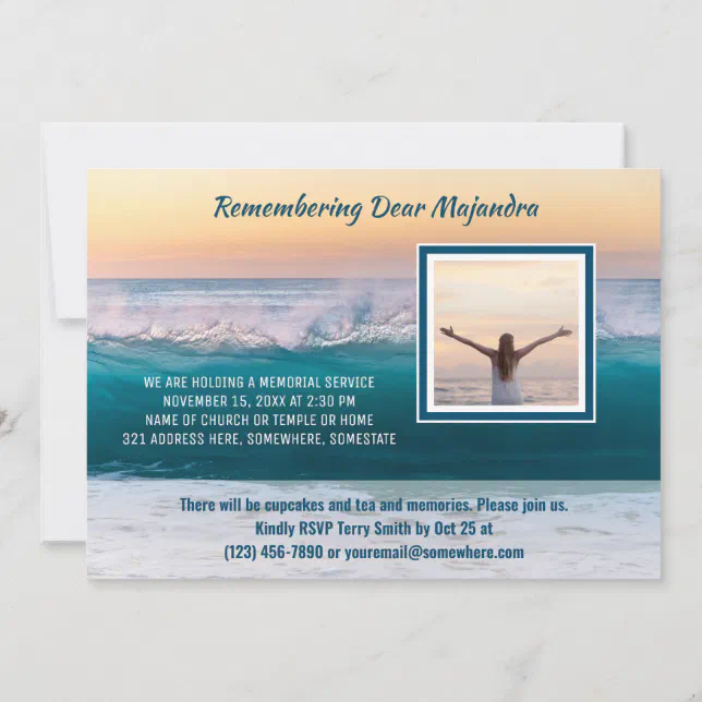 Memorial Service Sea Ocean Waves Add Your Photo Invitation | Zazzle