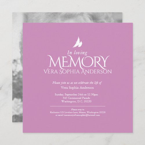 Memorial service simple white dove text funeral invitation