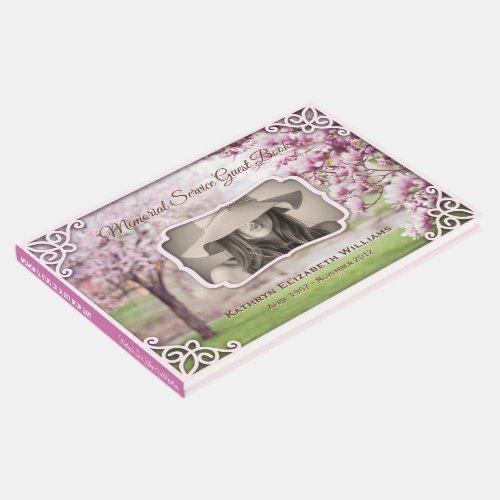 Memorial Service Spring Magnolia Elegant Photo Guest Book