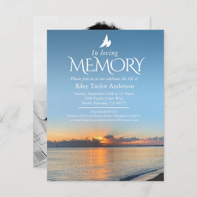 Memorial service sunrise beach funeral invitations (Front/Back)