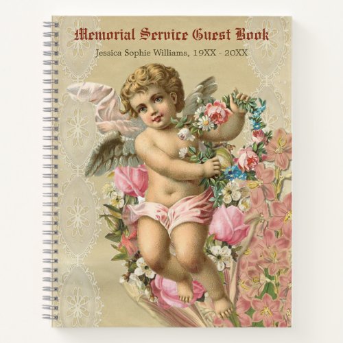 Memorial Service Vintage Victorian Angel Guestbook Notebook