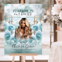 Memorial Sign - Blue Roses & Gold Gates - Sympathy