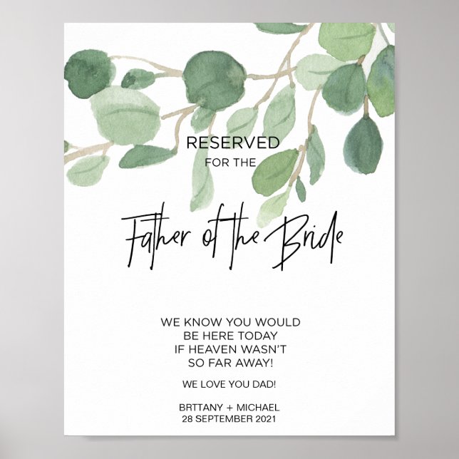 Memorial Sign for Father of the Bride Weddings (Front)