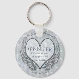 Memorial   Silver Angel Wings and Heart Keychain