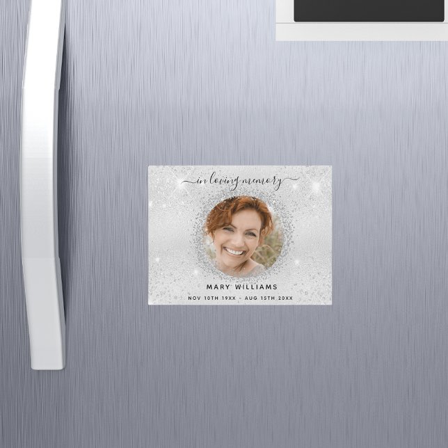 Memorial silver sparkles photo elegant magnet (Creator Uploaded)