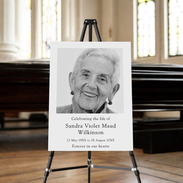 Memorial simple black and white  Modern photo Foam Board (memorial photo sign to place at the front of the church , modern , in loving memory)