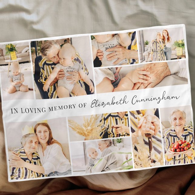 Memorial Simple Minimalist Modern 10 Photo Collage Fleece Blanket (Creator Uploaded)