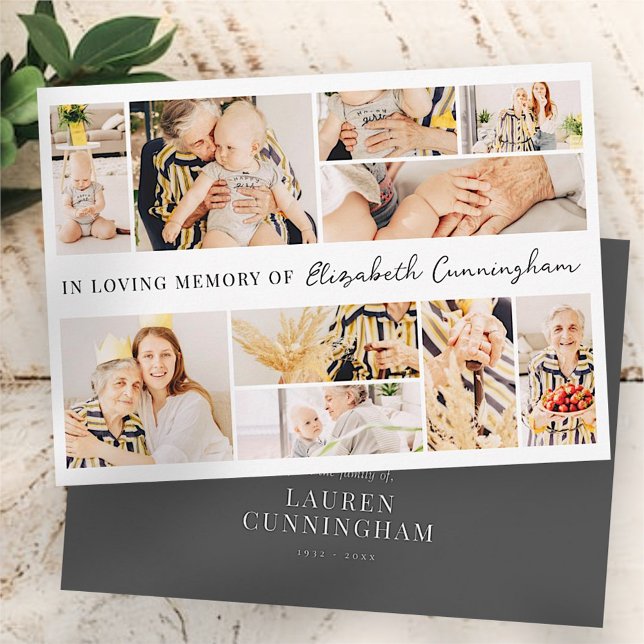 Memorial Simple Minimalist Modern 10 Photo Collage Thank You Card (Creator Uploaded)