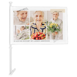 Memorial Simple Modern 4 Photo Grid Car Flag