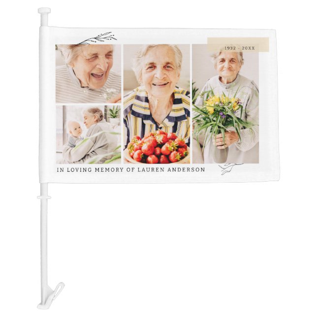 Memorial Simple Modern 4 Photo Grid Car Flag (Front)