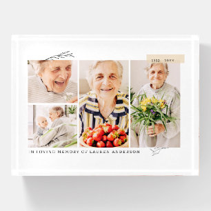 Memorial Simple Modern 4 Photo Grid Paperweight