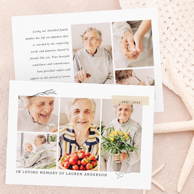 Memorial Simple Modern 7 Photo Grid Prayer Business Card (Creator Uploaded)