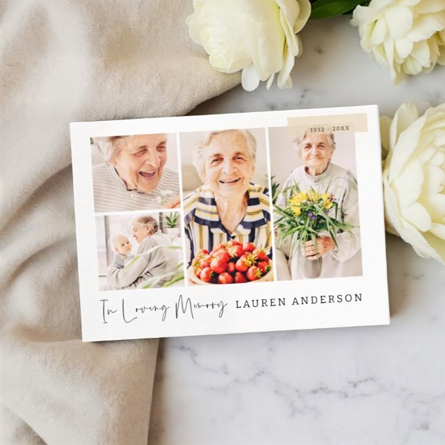 Memorial Simple Modern 7 Photo Grid Prayer Business Card (Creator Uploaded)
