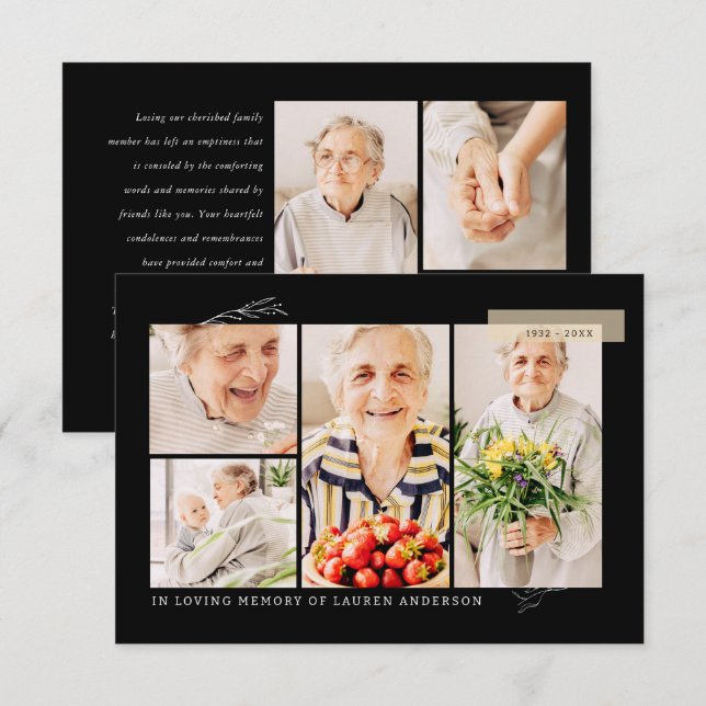 Memorial Simple Modern 7 Photo Grid Prayer Thank You Card (Front/Back)