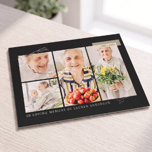 Memorial Simple Modern 7 Photo Grid Prayer Thank You Card