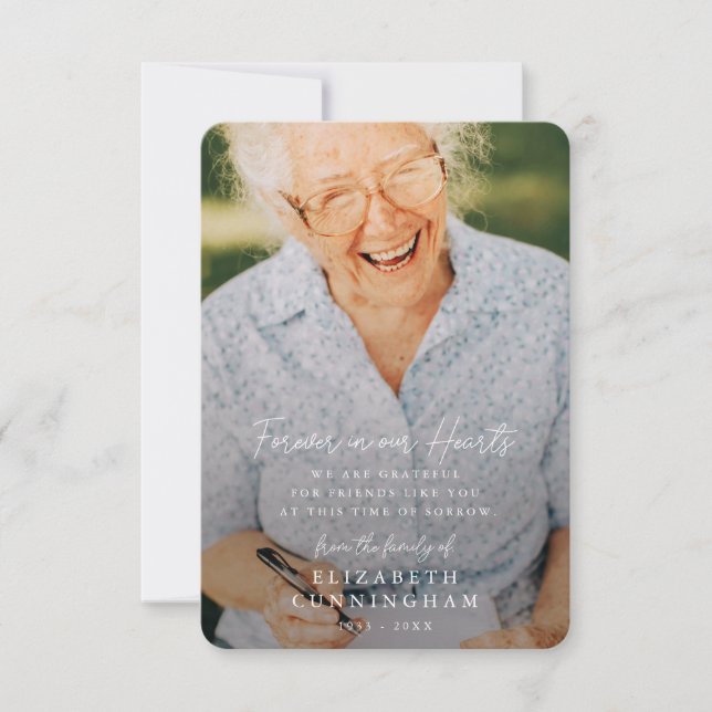Memorial Simple Modern Forever in our Hearts Photo Thank You Card (Front)