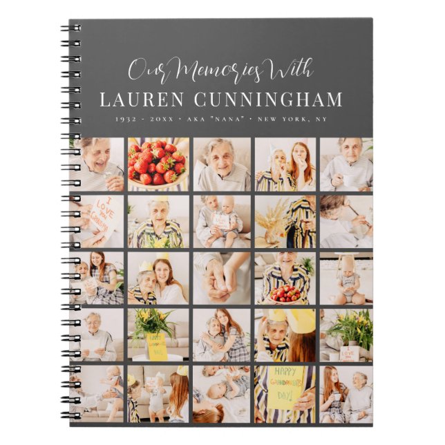 Memorial Simple Modern Minimalist 25 Photo Collage Notebook (Front)