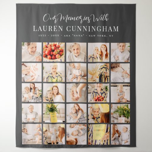 Memorial Simple Modern Minimalist 25 Photo Collage Tapestry
