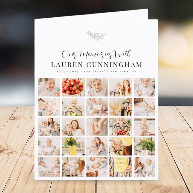 Memorial Simple Modern Minimalist 25 Photo Collage Thank You Card (Creator Uploaded)