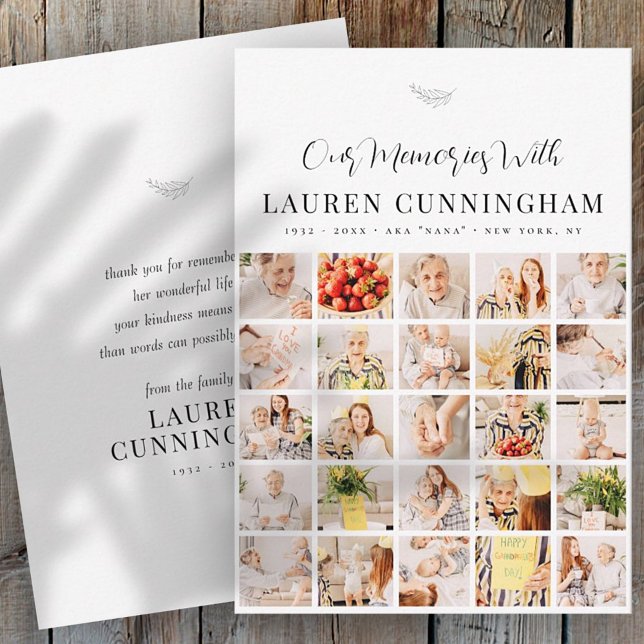 Memorial Simple Modern Minimalist 25 Photo Thank You Card (Creator Uploaded)